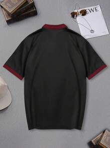 Manfinity Hypemode Camisa polo casual de manga corta con botones y contraste de unicolor para hombre