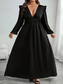 Vestido casual sencillo y de moda para uso diario en tallas grandes - Negro - Ver 5