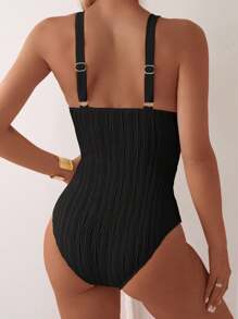 Swim Basics Summer Women's Solid Color Sleeveless V-Neck Slim Fit One Piece Swimsuit