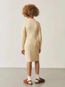 SHEIN 女童高领罗纹及膝长袖毛衣裙，适合秋冬季
