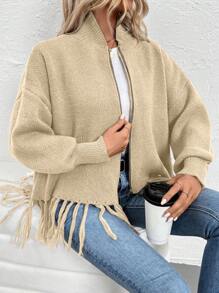 SHEIN LUNE Dames effen kleur drop shoulder lange mouwen rits voorkant casual vest voor herfst/winter