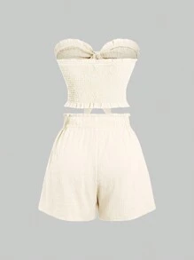 Sweetra 2pcs Women Solid Front Knot Camisole Top And Shorts Casual Co-Ord Set