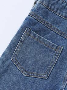 SHEIN Nuevos petos vaqueros con estampado de margaritas para niñas pequeñas, casuales y combinables, versátiles para primavera/verano 2025, adecuados para uso diario en todas las estaciones - Lavado ligero - Ver 3