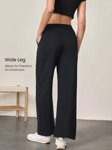 GLOWMODE 混紡棉毛絨寬鬆闊腳褲,配口袋舒適保暖 - 黑色 - 查看 2