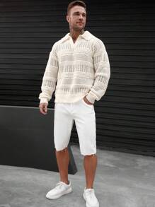 ARLO REED Sweater Pria Lengan Panjang Kerah Lipat Warna Polos Minimalis, Pakaian Kasual Sehari-hari, Musim Gugur - MultiWarna - View 6