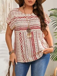 EMERY ROSE Plus Size Graphic Print Casual Loose Shirt, Suitable For Vacation,Vacation Outfits Woman,Summer Clothes - Multicolor - View 6