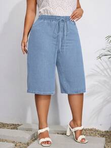 EMERY ROSE Plus Size Dames Taille Strik Zak Losse 7/8 Lengte Casual Jeans