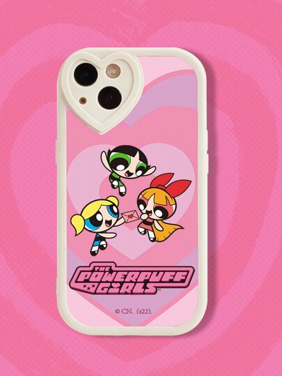 The Powerpuff Girls | ROMWE 1 pezzo Custodia protettiva per telefono di colore bianco con design a cuore e ragazza dagli occhi grandi, compatibile con iPhone e altri modelli