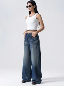 LYSMO Women's Front Button Pocket Simplistic Design Casual Jeans, Everyday Wear