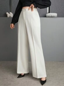 EURMUSE Plus Size Women's Pocket Pants, Business Suit Pants - White - View 1