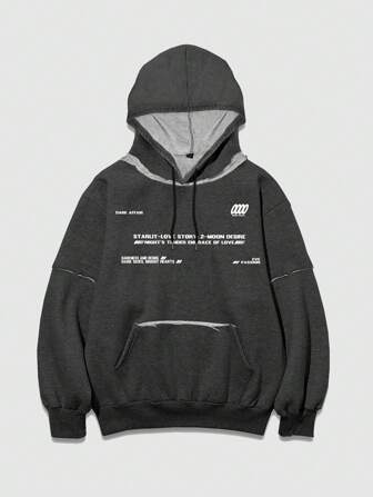 Street Life Sudadera con capucha de manga larga con cordón y estampado de lema para hombre, uso casual de otoño/invierno