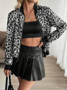 Chiquease Women Zip Pockets Hemline Ribbed Bomber Jacket Fall Cloth For Women - Grey - View 4