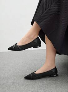 CUCCOO BIZCHIC Women's Black Crossover Strap With Silver Decor Buckle Minimalist Casual Flat Slide Sandals Spring Shoes Spring Break Easter - Black - View 5