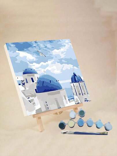 1pc Paint By Numbers Kit For Adults Beginners, Mediterranean Scenery ,20 Wx20 L Or 30 Wx30 L Canvas Pictures ,Drawing Paintwork With 2 Pcs Paintbrushes,Acrylic Pigment Flowers And Landscapes,DIY Painting,Home Wall Decor Christmas For Holiday Gift Giving