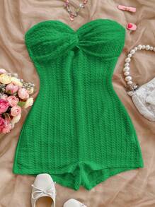 Soleia Women's Solid Color Twist Front Jumpsuit, Casual Daily Wear