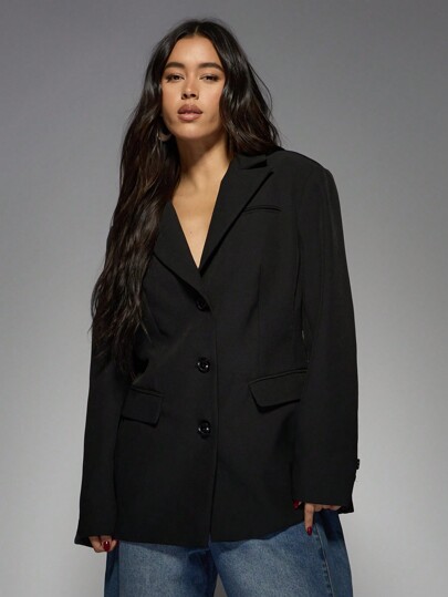 MISSGUIDED MISSGUIDED PLUS بلوزر كلاسيكي للعمل مع إغلاق أمامي بأزرار، للحجم الكبير، لارتداء الرسمي والأعمال المهنية، مصمم بقصة الياقة الكلاسيكية