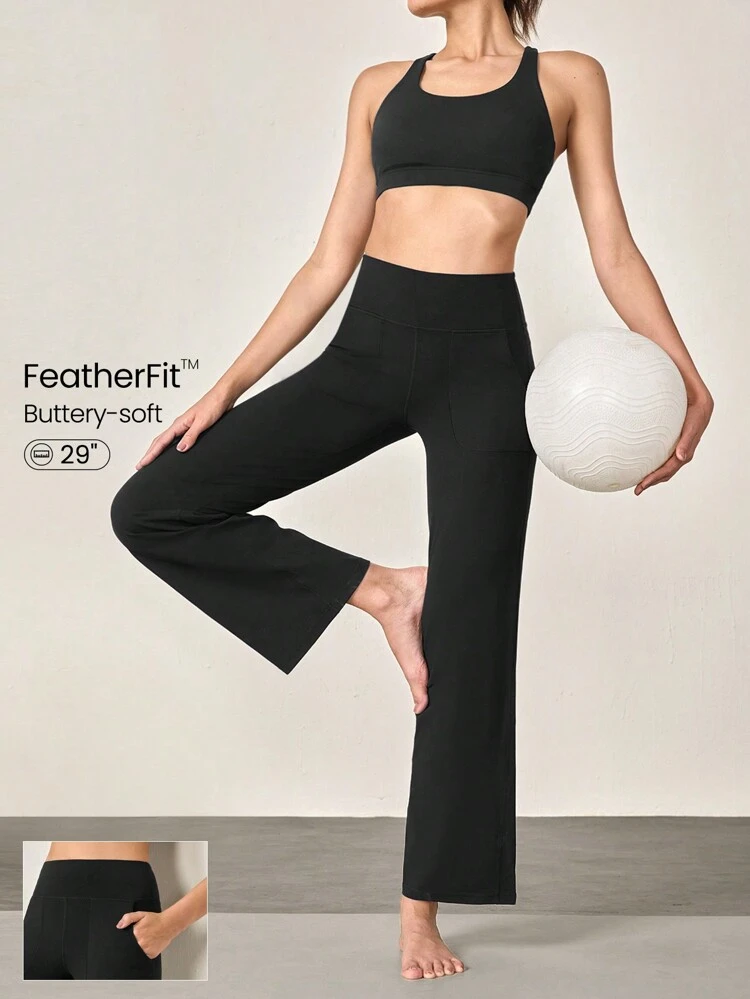 29" FeatherFit™ Ease Into It Wide Leg Ultra High-Waist Leggings With Pocket   Spring Summer