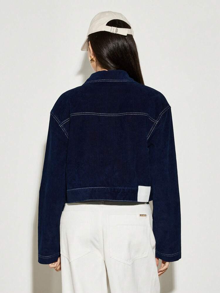Corduroy Trucker Jacket Cropped Style Button Up Outerwear