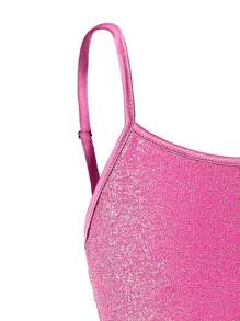 SHEIN Tween Girl Shiny Knit Bodycon Cami Dress, Ruched Cocktail Party Elegant Dress - Hot Pink - View 5