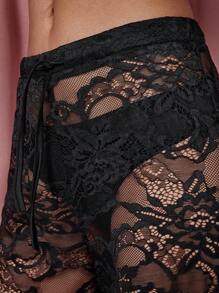 COSMINA Women's Solid Color Sheer Lace Pants, Casual Daily Wear - Black - View 6