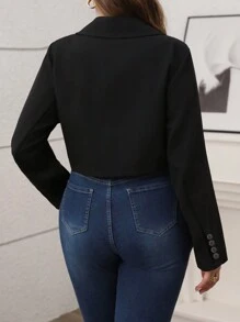Vionelle Blazer de manga larga con bolsillos, hombros caídos y puños cubiertos, estilo francés elegante y sencillo, corte relajado y suelto, adecuado para todas las estaciones, talla grande para mujer - Negro - Ver 2