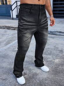 Manfinity Homme Men's Pockets Flared Casual Versatile Denim Jeans - Black - View 6