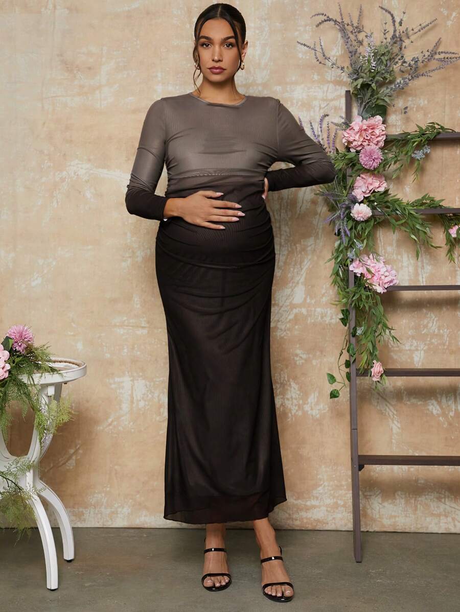 MaterniChic Valentine's Day Gradient Knit Maternity Dress, Slim Fit - Brown - View 1