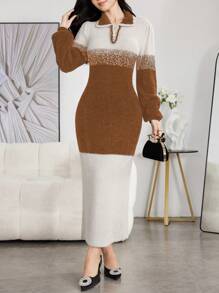 Modelyn Damska sukienka sweterkowa z długim kołnierzem i eleganckim ombre