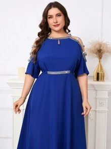 SHEIN CURVE+ Elegant Plus Size Sequin Patchwork Long Dress, Wedding Season