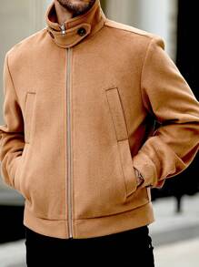 Manfinity Homme Áo khoác ấm hai túi thiết kế cho nam - Màu Khaki - Xem 1