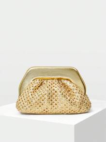 MOTF PREMIUM WOMEN'S FASHIONABLE METALLIC CLUTCH BAG, SUITABLE FOR COMMUTE AND EVENING EVENT - Gold - View 2
