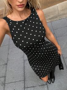 Forever 21 Damska sukienka z nadrukiem w kropki, okrągłym dekoltem i swobodną krótką spódniczką
