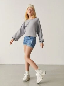 SHEIN Shorts De Mezclilla Desgastados Para Chicas Preadolescentes