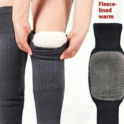 زوج واحد ركبتي طويلة سميكة طول 43 سم للشتاء دافئ الشعر ، واقي مفصل الساق مقاوم للبرد للرجال والنساء للاستخدام الخارجي ركوب التزلج، هدية عيد ميلاد يومية