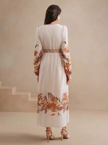 Anewsta Women V-Neck Ditsy Floral Cinched Waist Dress, Boho Floral Dress, Spring Outfits For Women - Apricot - View 7