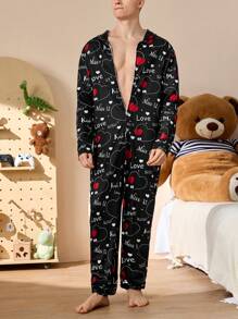 Happy Jammies Conjunto de pijama tipo mono con estampado de corazón para hombre