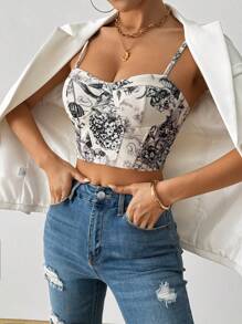 Chiquease Vintage potloodtekening bloemenprint strapless elastische bodycon imitatie visgraat vrouwen camisole tanktop
