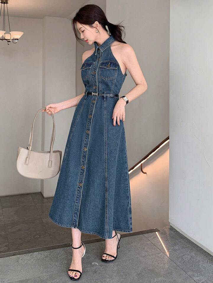 DAZY ウォッシュ加工 ノースリーブ ボタン付き デニム
