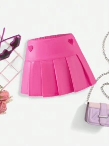 Falda mini de piel de poliuretano fucsia para bebé con diseño de corazón con lentejuelas y pliegues, adecuada para uso en exteriores, fiestas y todas las estaciones