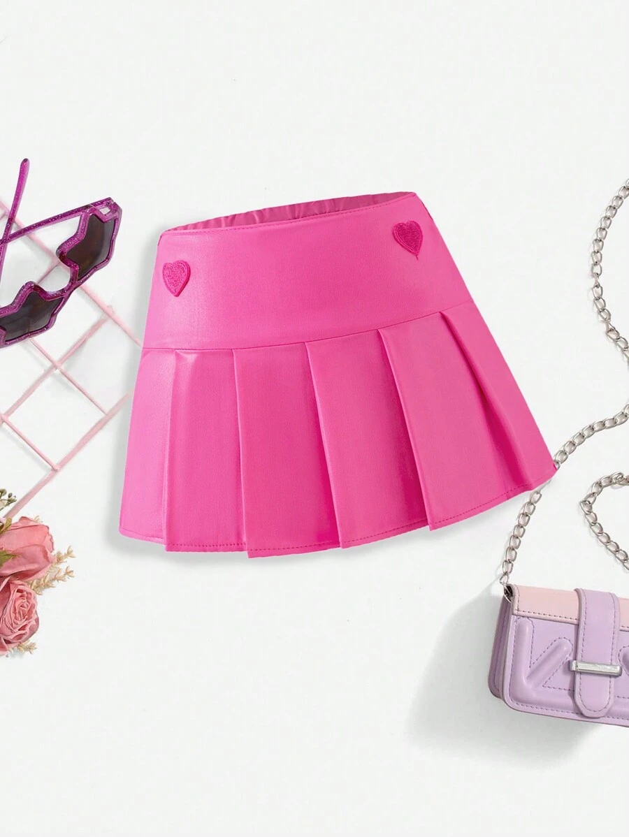 Falda mini de piel de poliuretano fucsia para bebé con diseño de corazón con lentejuelas y pliegues, adecuada para uso en exteriores, fiestas y todas las estaciones