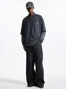 NEON BLANC 男士街头时尚仿层条纹长袖针织圆领 T 恤 - 黑色 - 查看 5