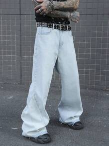 Manfinity EMRG Plus Size Men's Pocket Casual Simple Jeans - Light Wash - View 1