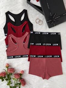 3pcs/Set Women's Underwear Set With Letter Embroidered Elastic Band For Everyday Wear Casual Without Padding
