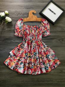 Flirla 大码女式波西米亚风花卉印花休闲海滩宽松腰系带中长连衣裙，适合夏季 - 彩色 - 查看 2