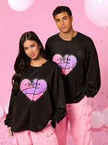 Manfinity VCAY 2pcs/Set Unisex Heart Pattern Knitted Loose Dropped Shoulder Crew Neck Long Sleeve Sweatshirt And Zip-Up Casual Pants, For Fall Winter - Multicolor - View 1
