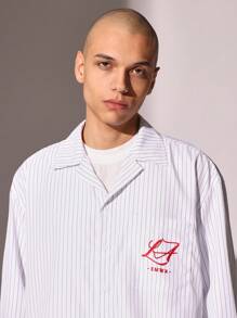 Sumwon Premium Pinstripe Button-Down Shirt Long Sleeve Classic Business Professional Office Regular Fit Autumn Winter Lightweight Collared Designer Label - Black and White - View 5