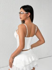 SHEIN PETITE Women's Lace Patchwork Spaghetti Strap Camisole Top, Casual Daily Wear ,Petite Women - White - View 2