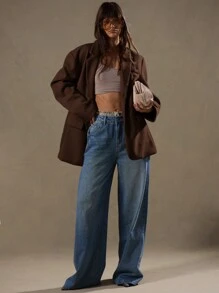 MUSERA 宽松版型爸爸西装外套，剪裁合身，优雅专业，商务休闲，适合度假、秋冬、工作、办公室、约会、外出、返校、婚礼宾客等各种场合，巧克力棕色，适合秋冬春季穿着。 - 巧克力棕 - 查看 5