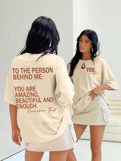 Flirla Plus Size Letter Print Short Sleeve T-Shirt Summer TO THE PERSON BEHIND ME: YOU ARE AMAZING, BEAUTIFUL AND ENOUGH Remember That YOU Matter Graphic Tees Women Tops