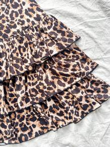 Soleia Vestido mini con cuello halter, estampado de leopardo vintage y colorido, con volantes, lazo y volantes, para vacaciones, Día de San Valentín, vestido para mujer, vestido de cumpleaños para mujer, Mardi Gras